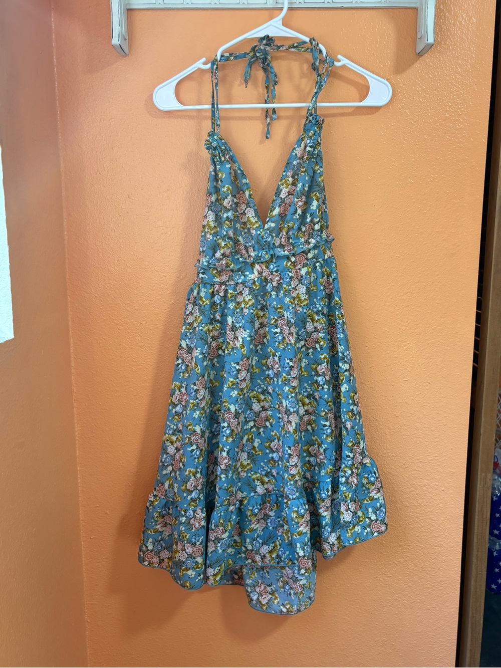 Sason Floral Halter Dress in Light Blue floral